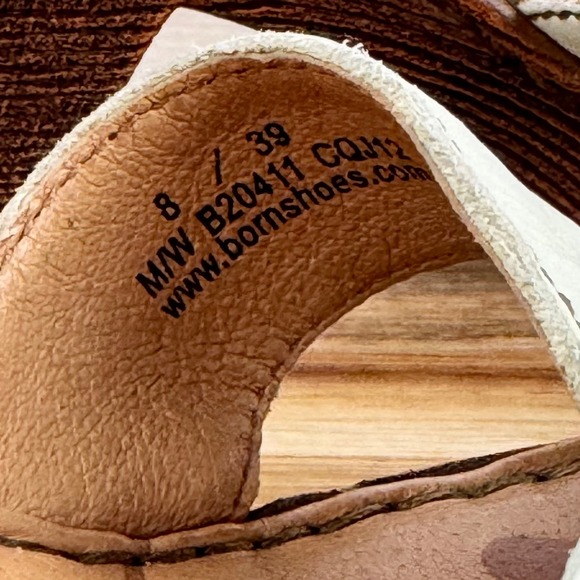 Born Sandals Women's Size 8 M Wedge Heel Cream Leather Criss Cross Ankle‎ Strap - Picture 7 of 10